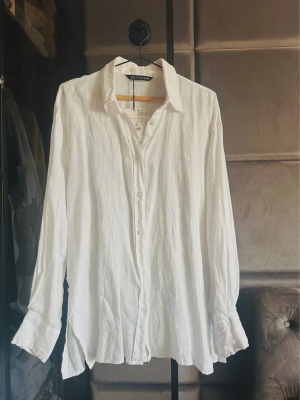 Zara white 100% linen long sleeve shirt size XL/16